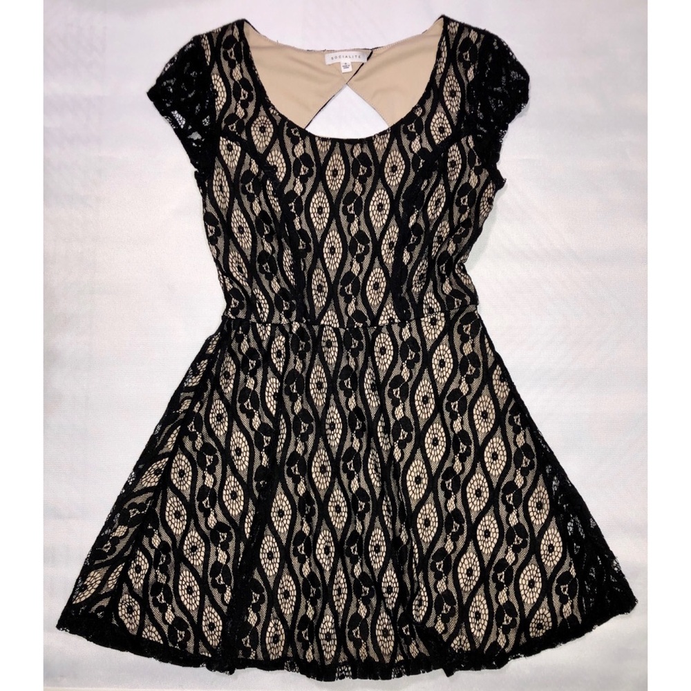 Black and Beige Lace Dress